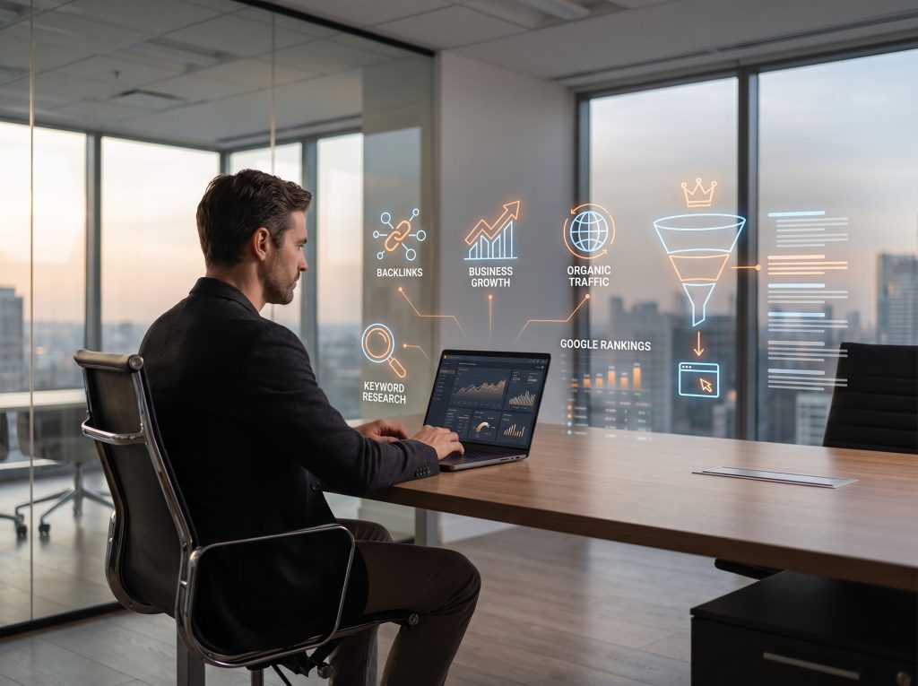 Why Is SEO Important for Your Business? 10 Benefits of Search Engine Optimization in 2026 business owner analyzing seo das… 202607241125